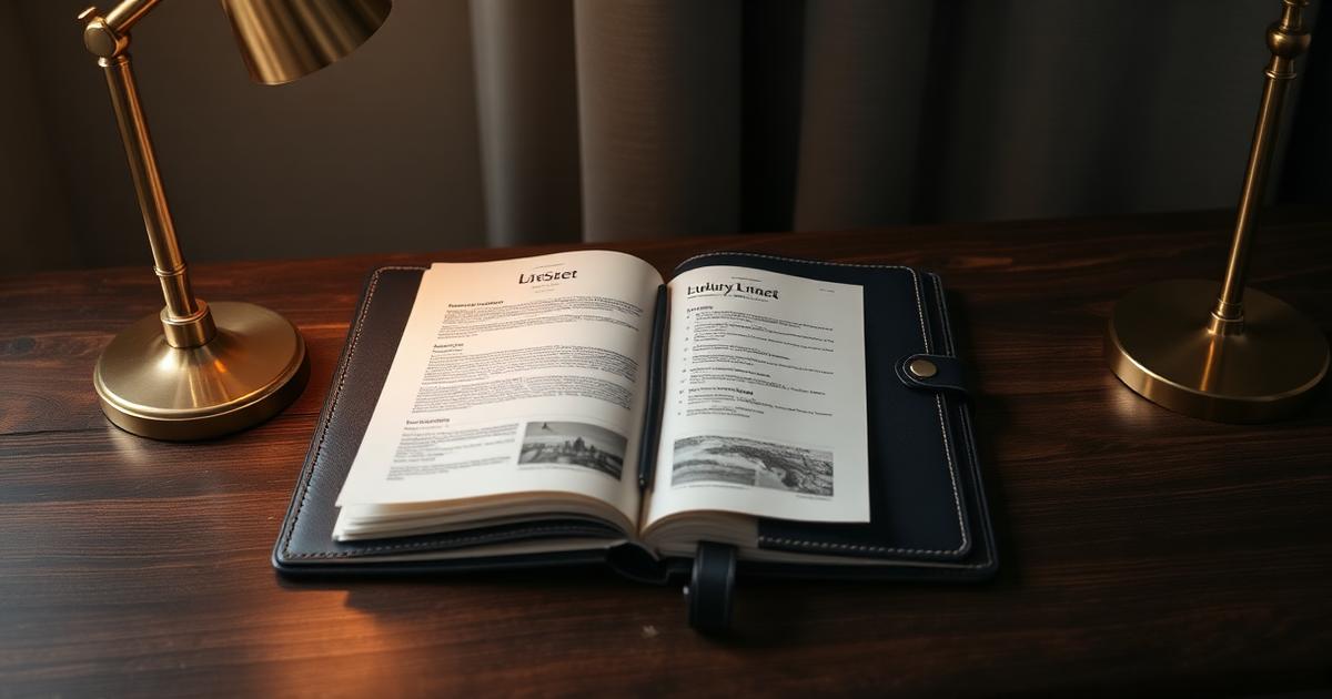 Two leather portfolios side by side on a dark walnut desk